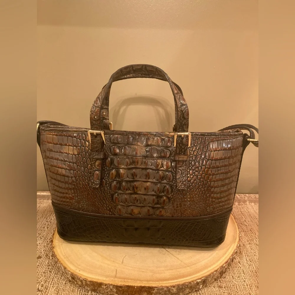 BRAHMIN MINI ASHER 2 Tone Melbourne LEATHER SATCHEL CROSSBODY‎ BAG Tassel Purse